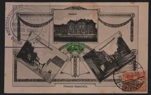 148841 Ansichtskarte Deutsch Rasselwitz Oberschlesien 1921 Hotzenplotzstraße Bahnhof