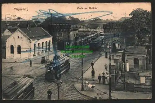 146180 Ansichtskarte Magdeburg Partie am Brücktor 1910 Straßenbahnen