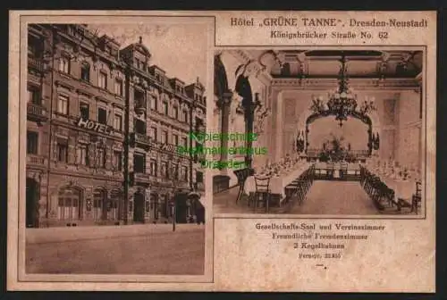 146672 AK Dresden Neustadt 1921 Hotel Grüne Tanne Königsbrücker Str. 62