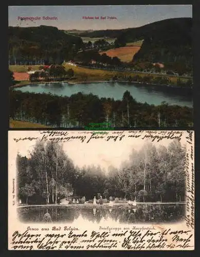 144075 2 Ansichtskarte Bad Polzin Polczyn Zdroj Karpfenteich 1904 Fünfsee 1923