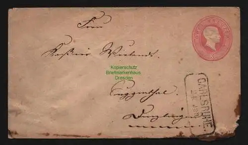 B11978 Ganzsache Baden Carlsruhe um 1860 Bahnpost Waldkirch