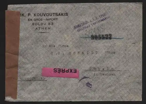 B12446 Brief Griechenland 1944 Einschreiben Express Athen nach Döbeln Zensur