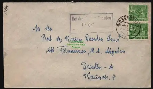 B12072 Brief Radebeul 1954 nach Dresden ungültige Frankatur Westberlin 2x 47