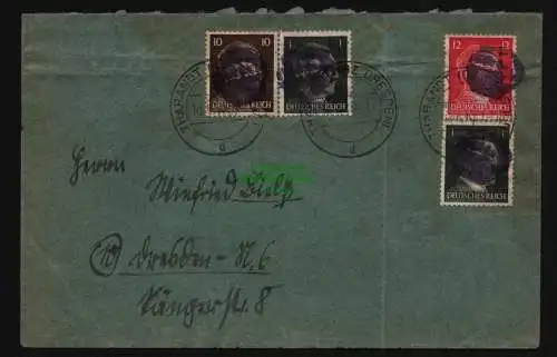 B12055 Brief Tharandt 1945 Sächs. Schwärzung Dresden Betrug zum Schaden der Post