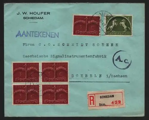 B12450 Brief Niederlande Schiedam 422 Einschreiben nach Döbeln Zensur 1943