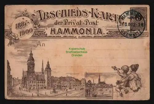 B12083 Postkarte Privatpost Hammonia Chemnitz 1901  Abschiedskarte 1887 - 1900