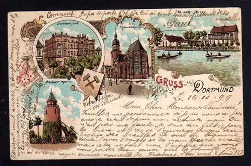 98566 AK Dortmund Litho 1899 Oberbergamt Restaurant Buschmühle Reinholdikirche