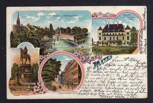 98732 AK Metz Lothringen 1904 Esplanadenstrasse Kaiserl. Schloss Urville Denkmal