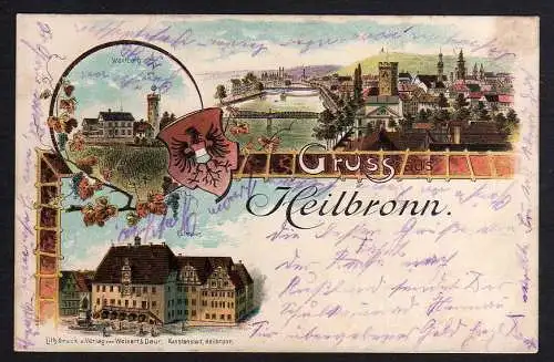 87329 AK Heilbronn Litho um 1900 Wartberg Rathaus Stadt