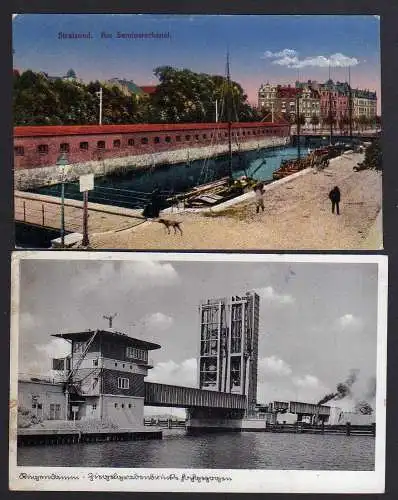 87365 2 AK Stralsund Semlowerkanal Rügendamm Ziegelgrabenbrücke hochgezogen 1940