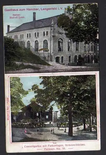 81970 Ansichtskarte Lengenfeld i. V. 1907 Gasthaus zum Hammer R. Lenk Konzertgarten