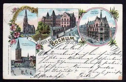 78529 AK Bochum 1899 Litho Warenhaus Wolff Evang. Vereinshaus Kirche