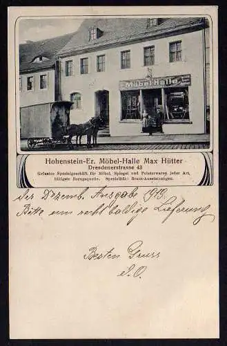 73001 Ansichtskarte Hohenstein-Ernstthal 1920 Möbel halle Max Hütter Dresdenerstrasse 43