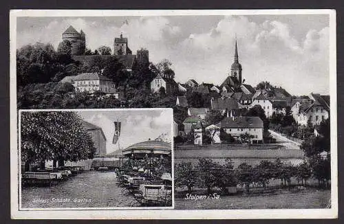 71801 Ansichtskarte Schloss Schänke Stolpen 1940 Garten Glastanzdiele mit Unterbeleuchtung