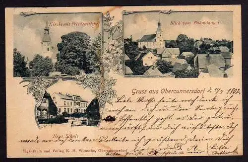 73065 AK Obercunnersdorf 1902 Kirche Friedenseiche Neue Schule