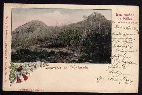 71759 Ansichtskarte Souvenir de malmedy Les Roches de Falize Felsen 1903