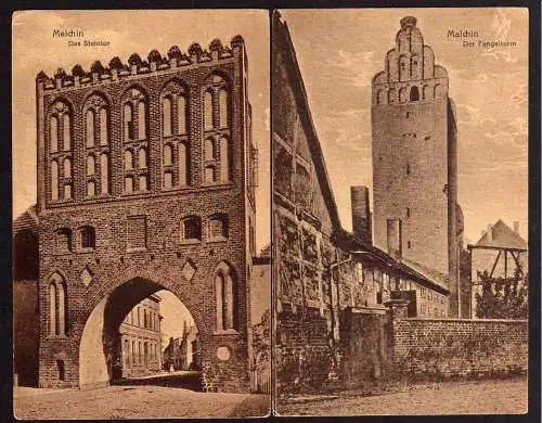 69575 2 Ansichtskarte Malchin Steintor Fangelturm 1917