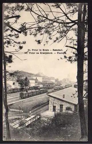 69026 Ansichtskarte St. Peter in Krain Bahnhof 1909, gelaufen