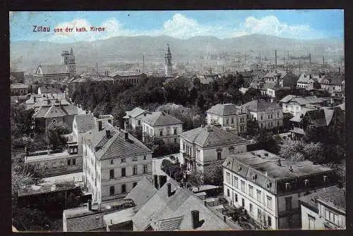 68145 Ansichtskarte Zittau 1912 Teilansicht Straße Park Stempel