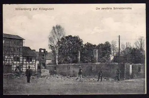 68119 AK Willenberg zur Kriegszeit zerstörte Schneidemühle, gelaufen ca. 1919