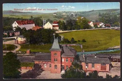 64632 AK Hermsdorf b. Freiburg Schlesien Bahnhof 1923 Bahnpost Löwenberg