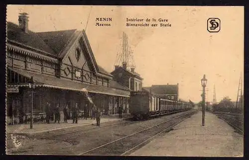 64461 Ansichtskarte Menen Menin Meenen 1917 Bahnhof Zug Feldbahn