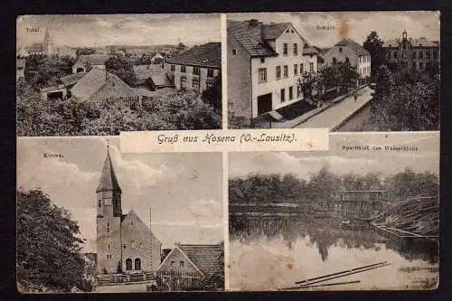 64644 Ansichtskarte Hosena 1918 Schule Kirche Sportteich der Wasserkirche Wasserclub Hosena