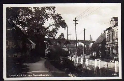 64228 Ansichtskarte Ebersbach Am Eisenbahnviadukt Geschäft Fahrräder Motorräder Nähmaschine