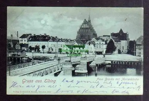 130614 Ansichtskarte Elbing Elblag Neue Brücke mit Marienkirche 1900