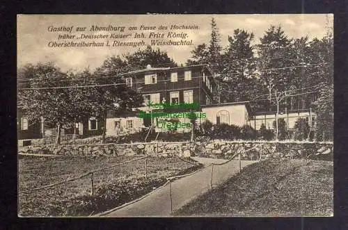 130560 Ansichtskarte Oberschreiberhau Riesengebirge Weissbachtal Gasthof zur Abendburg 1922