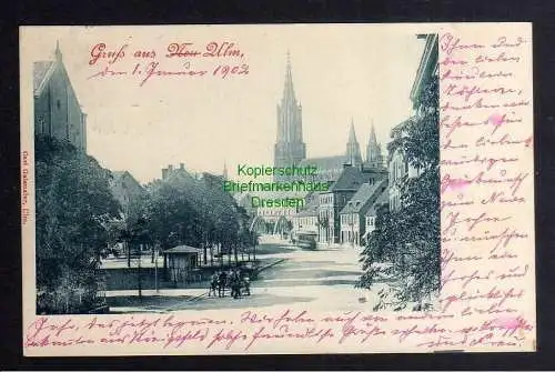 124353 Ansichtskarte Ulm 1902 Straßenansicht Blick zur Kirche