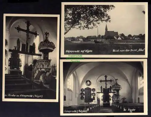 123092 3 Fotos im Ansichtskarte Format Schaprode auf Rügen Kirche Öhe