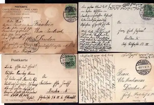 110170 4 Ansichtskarte Freiberg Sa. Obermarkt Ratskeller Aoptheke Poststraße Postamt 1905 T