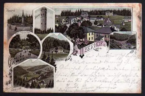 69427 Ansichtskarte Oberhof Litho 1896 Bahnhof Schneekopf Turm