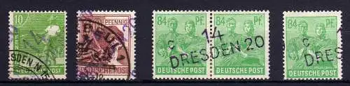 61411 SBZ Handstempel Bezirk 14 Dresden 20c 2x84 Paar Aufdruck über 2 Marken *