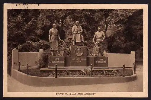 49644 Ansichtskarte Zeitz Denkmal Die Arbeit Naether 1929 Kinderwagen