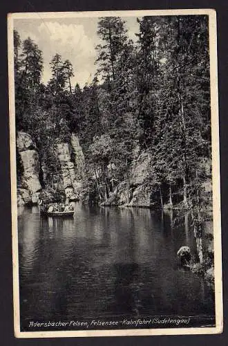 49820 Ansichtskarte Adersbacher Felsen Felsensee Kahnfahrt Sudetengau 1939 Felsenstadt