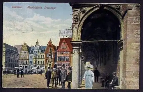 34007 AK Bremen 1913 Marktplatz Ratscafe, gelaufen  1913