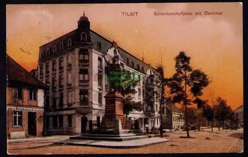 172489 Ansichtskarte  Tilsit 1909 1913 Schenckendorf Platz mit Denkmal Frühstücksstube