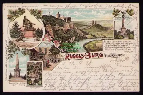 172426 Ansichtskarte  Rudelsburg Thüringen 1898 Burg Panorama Bismarck gefallene Corps