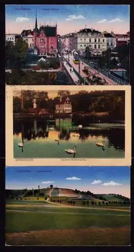 172593 3 AK  Saarbrücken 1924 Louisen Brücke Deutsch Mühlenweiher Spichererberg