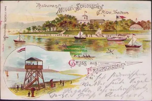 171896 Ansichtskarte Litho Berlin Friedrichshagen 1897 Restaurant MÜGGEL SCHLÖSSCHEN