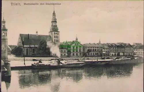 171818 AK Tilsit Memelseite mit Stadtkirche 1915 Regierungsbezirk Gumbinnen