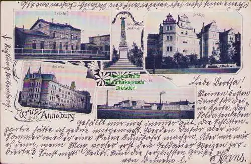 170330 Ansichtskarte Annaburg 1902 Bahnhof Kaserne Schloss Steingutfabrik