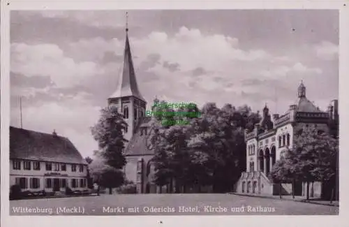 170310 Ansichtskarte Wittenburg Meckl. Markt mit Oderichs Hotel Kirche Rathaus 1949