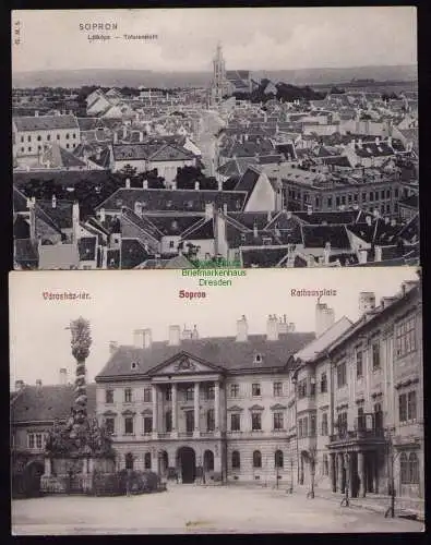 165748 2 Ansichtskarte Sopron Ungarn Westtransdanubien 1907 Panorama Rathausplatz 1911