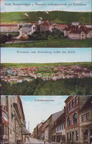 165534 Ansichtskarte Rosswein 1909 Städt. Baugewerken- u.  Schlosserschule mit Praktikum