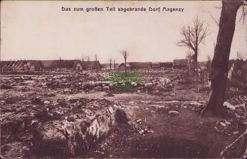 165550 Ansichtskarte Das zum großen Teil abgebrande Dorf Magenzy 1916 Korytnica