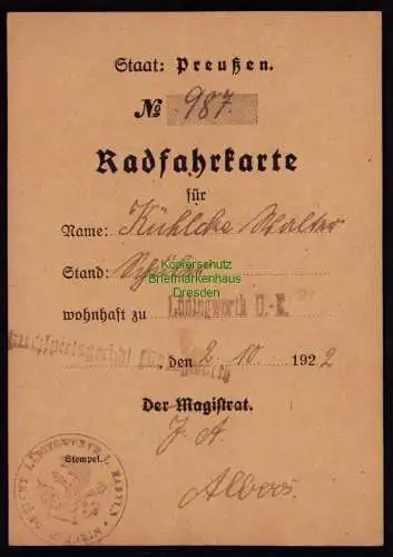 165671 Radfahrerkarte Lüdingworth 1922 schönes Zeitdokument