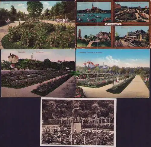 165665 5 Ansichtskarte Chemnitz Rosarium  Stadtpark 1942 1913 Plastik